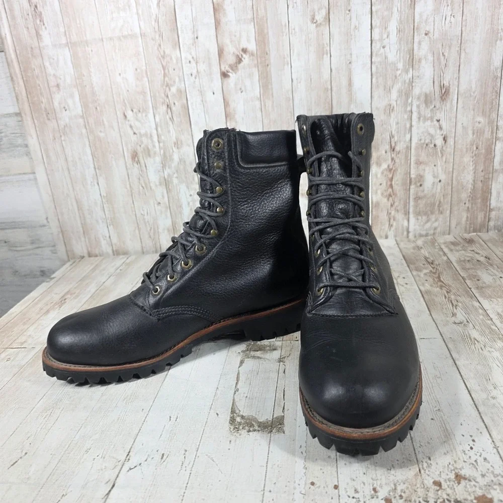Chippewa Super Logger Boots Mens Black Leather Vibram Lug Sole USA Made 10.5 EEE